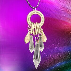 Artisan Style Crystal Cluster Ring Pendant Necklace on Black Cord